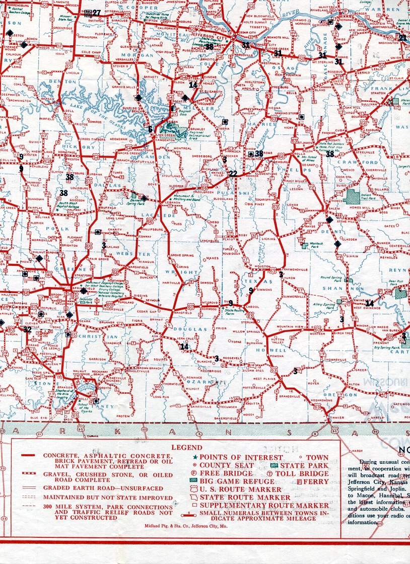 Section of 1935 official Missouri weekly detour and road map