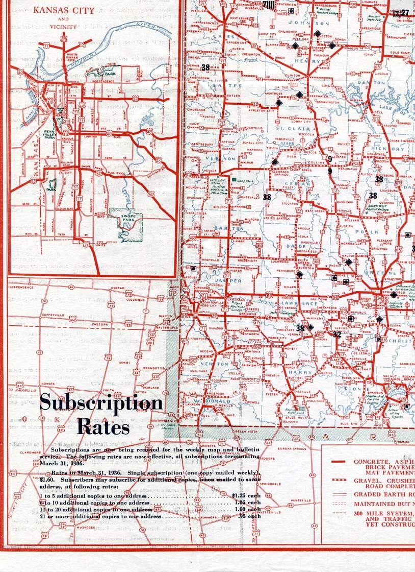 Section of 1935 official Missouri weekly detour and road map