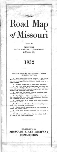 Cover of 1932 official road map
