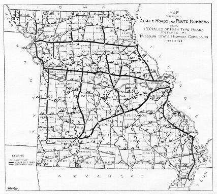 1923 Missouri road system map