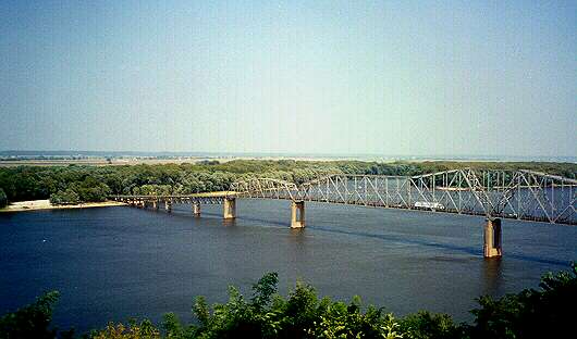 The former Mark Twain Bridge, viewed from Cardiff Hill in Hannibal, Mo.