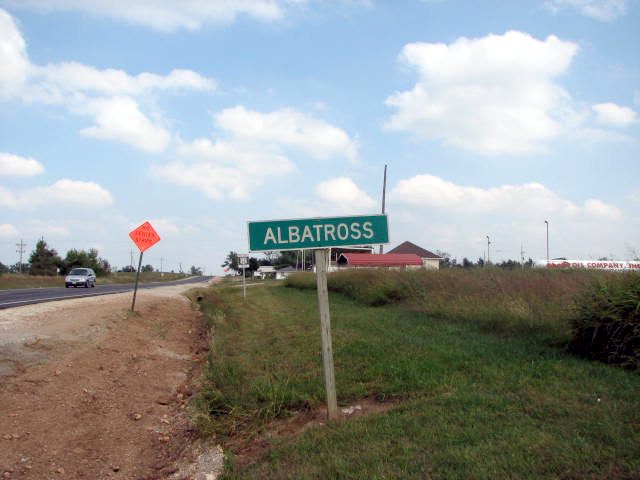 Community sign for Albatross, on Missouri 96 in Lawrence County