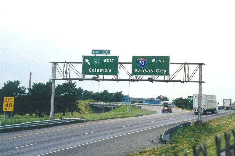 Left-side exit from Interstate 70 in Columbia, Mo.