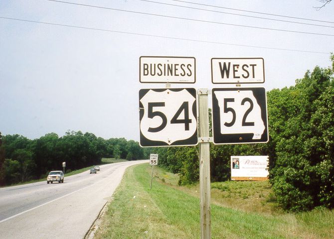 Business US 54 and Missouri 52 approaching Eldon