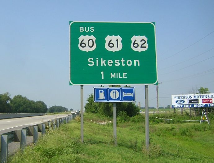 Three consecutive route numbers near Sikeston, Mo.
