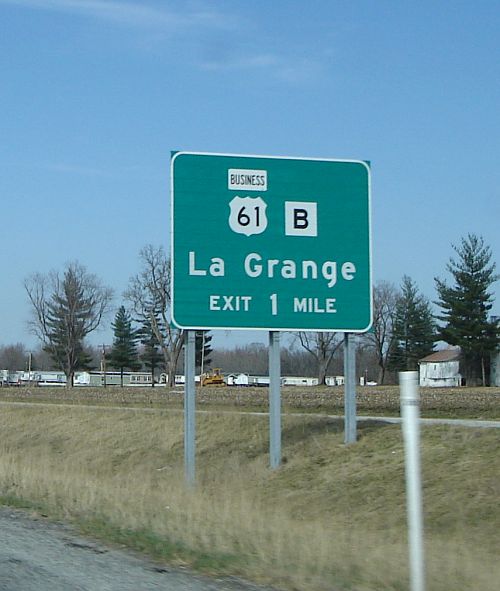 Banner-style Business US 61 marker near LaGrange, Mo.