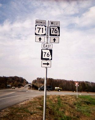 Business US 71 and Missouri 76 (two shield types)