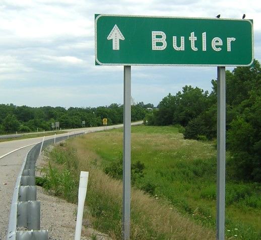 Destination sign for Butler, Mo. on Business US 71