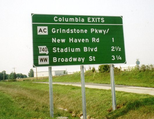 Upcoming exits from US 63 in Columbia, Mo.