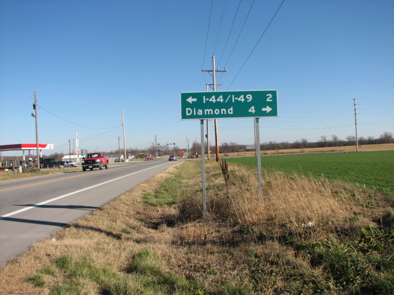 Destination sign for I-44 and I-49 at Missouri 59