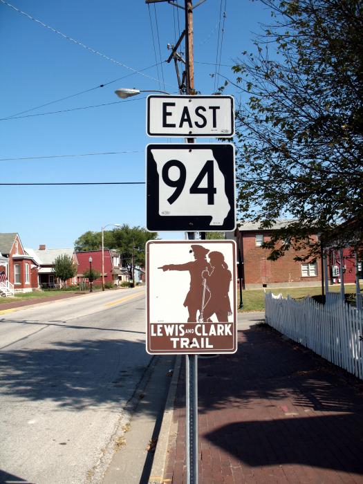 Missouri 94 with Lewis and Clark marker in St. Charles