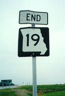 End of Missouri 19 (pointy marker)