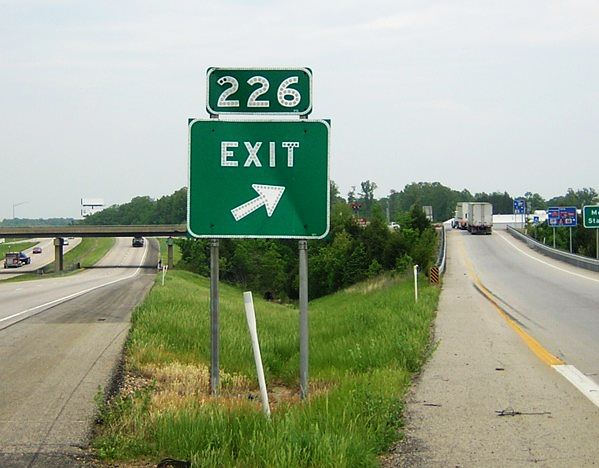 Button copy for exit gore-point sign on Interstate 44 in Missouri