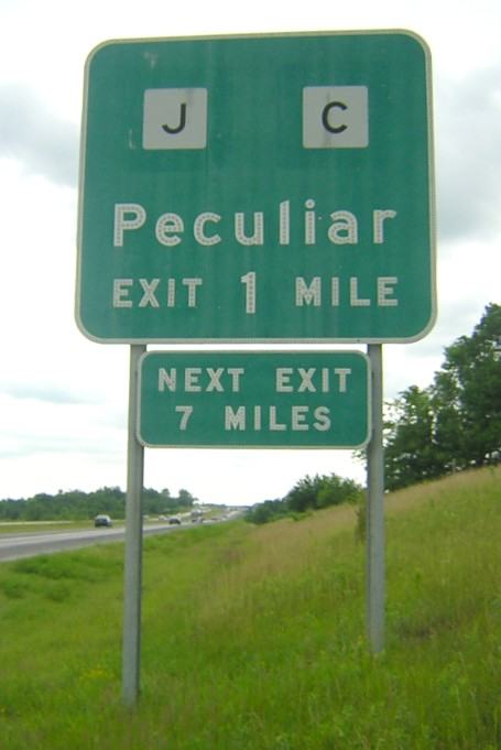 Exit from US 71 at Peculiar, Mo.