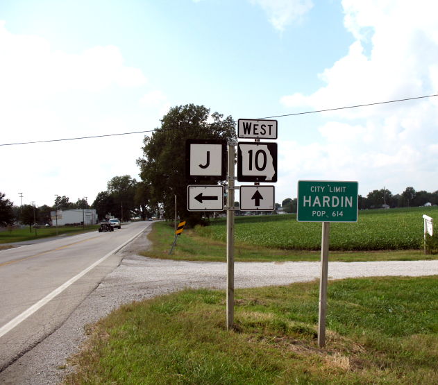 Missouri 10 and Route J entering Hardin