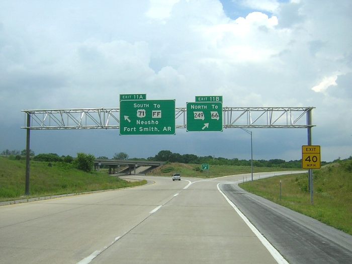 Exits from Interstate 44 in Joplin, Mo.