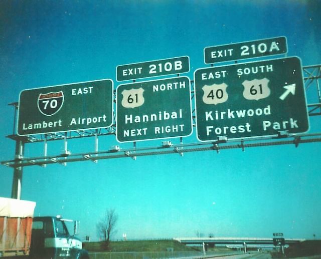 Signs for US 40 and 61 at Interstate 70 in Wentzville, Mo.