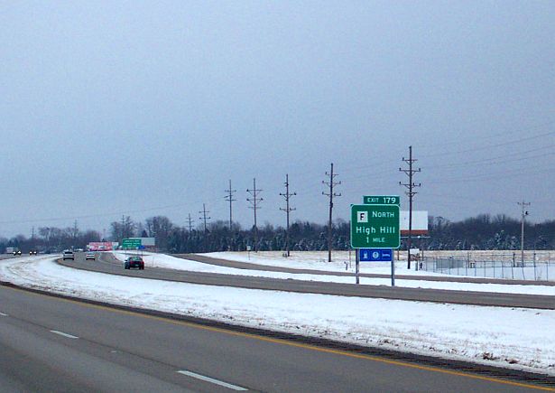 North designation for Route F at I-70 near High Hill, Mo.