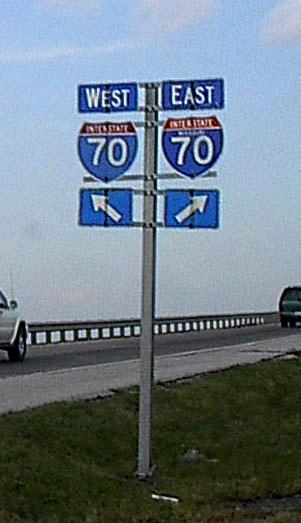 Interstate 70 with and without state name in Missouri