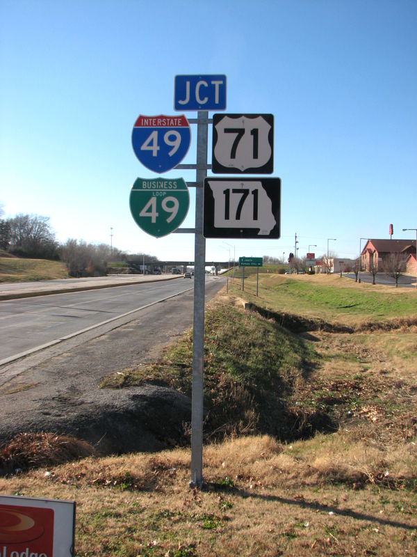 Junction of I-49, Business Loop 49, US 71, and Missouri 171 at Missouri 571 in Carthage