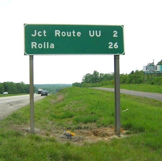 Destination sign along Interstate 44 west of Cuba, Mo.