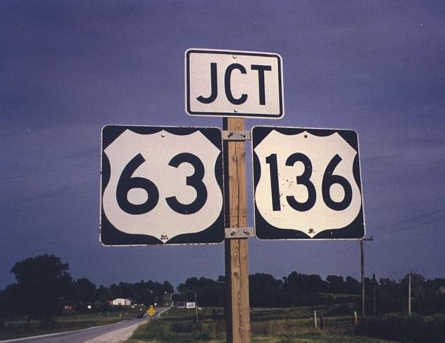 Junction of US 63 and US 136 near Lancaster, Mo.
