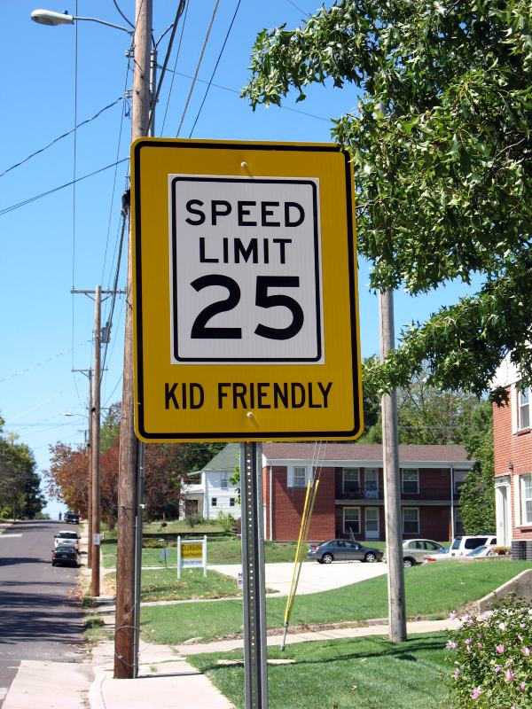 Wrap-around message on speed-limit sign in Columbia, Mo.