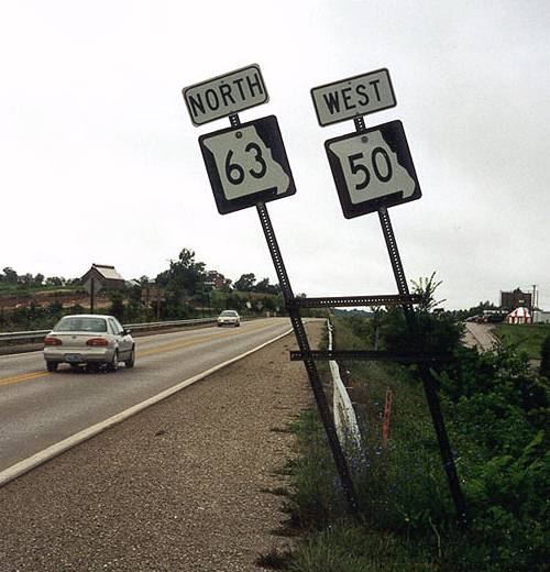 Erroneous Missouri 63 and 50 markers for US 63 and 50