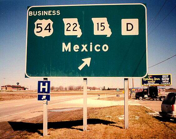 Business-route exit from US 54 into Mexico, Mo.