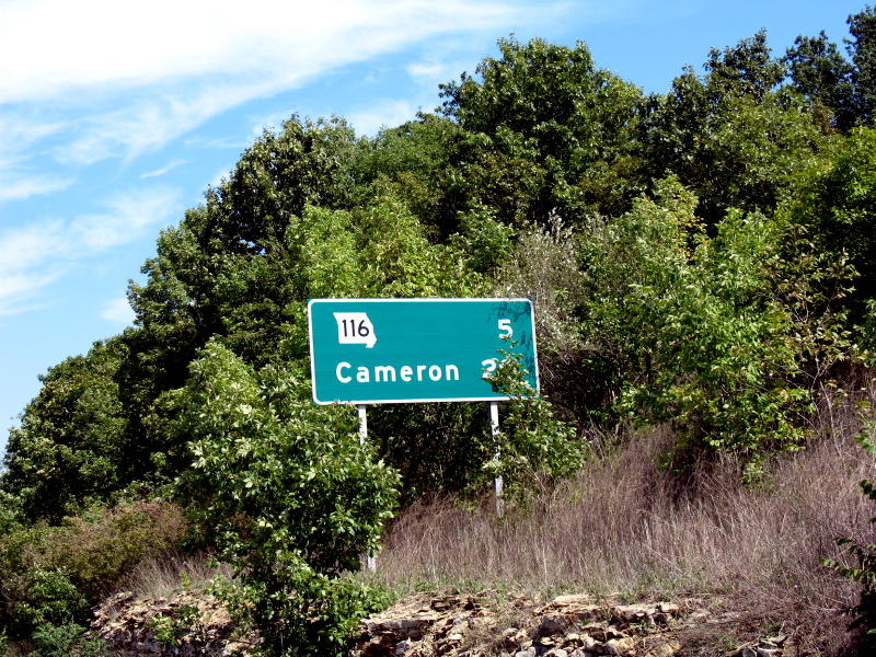 Destination sign for Missouri 116 on Interstate 35