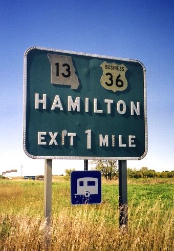 Missouri 13-Business 36 at Hamilton, Mo. 1 mile ahead