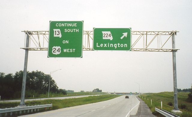 Missouri 13 continues on US 24 at the Lexington Bridge