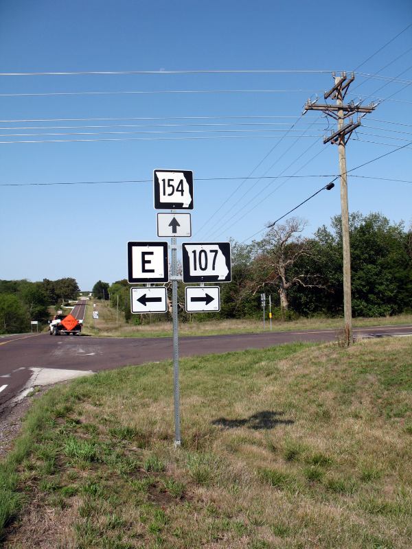 Missouri 154 at Missouri 107 and Route E in Monroe County