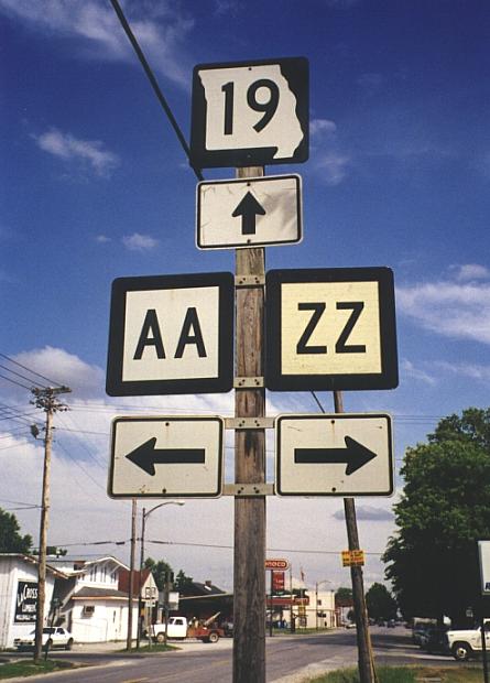 Missouri 19 at Routes AA and ZZ in Wellsville