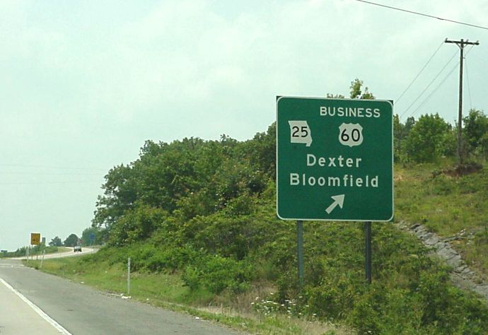 Missouri 25 and Business US 60 exit from US 60 at Dexter