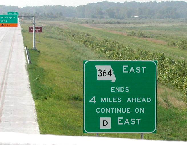 Advance warning of the end of Missouri 364 in St. Louis County