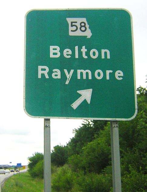 Missouri 58 exit from US 71 at Belton