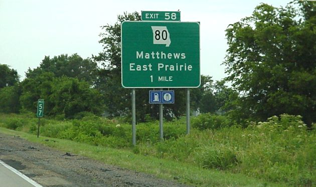 Missouri 80 at Interstate 55 in New Madrid County