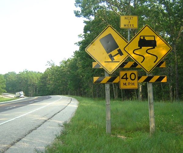 Double warning signs on US 60 east of Willow Springs, Mo.