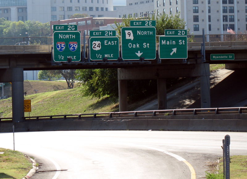 Exits from Interstate 70 in downtown Kansas City, Mo.