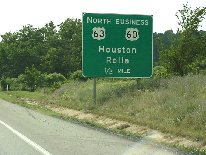 US 63 and Business US 60 exit from US 60 at Cabool, Mo.  (advance sign)