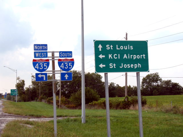 Interstate 435 at Missouri 291 with destinations in Kansas City