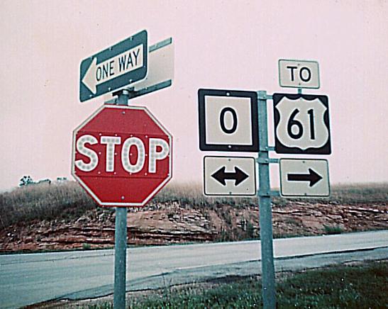 Stop sign with button reflectors in Ste. Genevieve County, Mo.