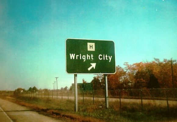 Exit sign from Interstate 70 at Wright City, Mo.