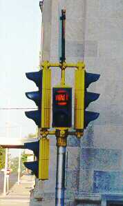 Round pedestrian lights in Sedalia, Mo.