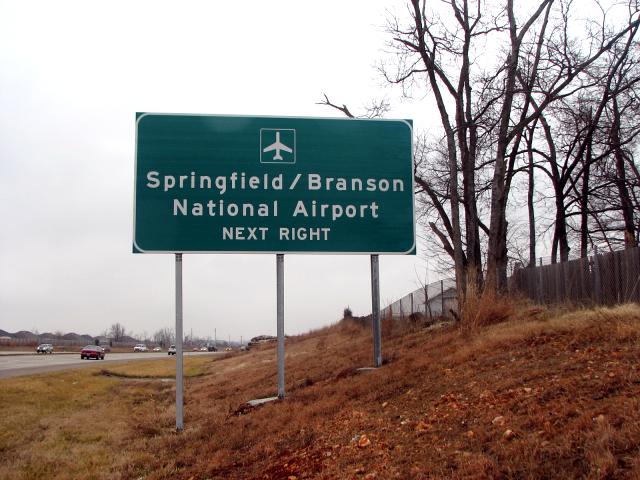 Sign for Springfield airport on US 60 near Republic, Mo.