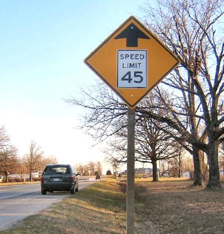 Unusual speed zone ahead sign near Neosho, Mo.