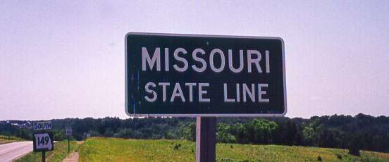 State line marker approaching Missouri from Appanoose County, Iowa