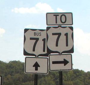 Close-up of stick-on letters for Business US 71 near Pineville, Mo. (2007)