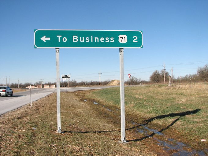 Business US 71 shield on destination sign from Missouri 249 exit in Joplin